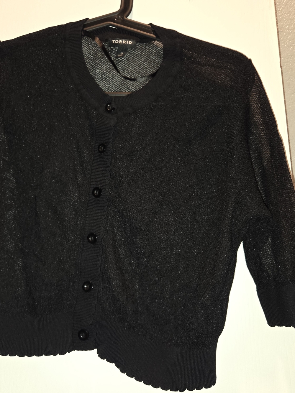 Torrid Black Sheer Button Cardigan with Scalloped Hem